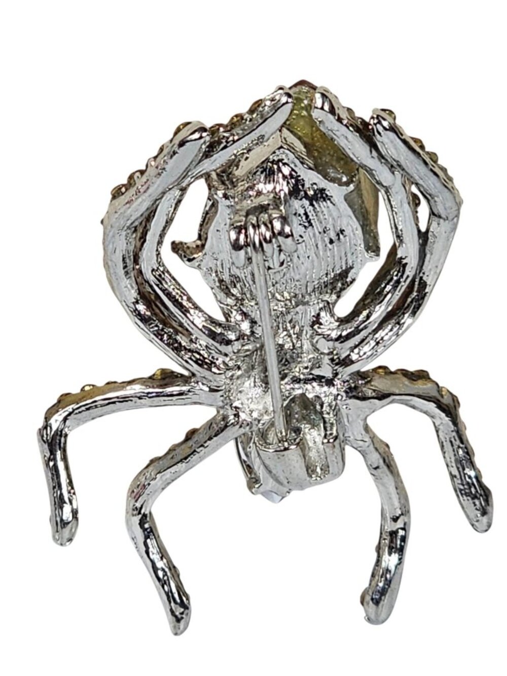 Vintage Rinestone Spider Amber Color 2In Long Metal Brooch Pin Spooky Halloween - Picture 4 of 6
